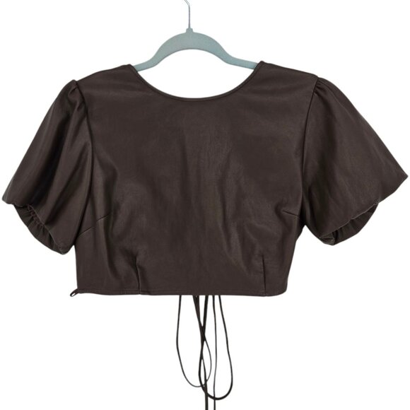 Kirious womens size large brown faux leather open back criss cross crop top - Picture 1 of 9